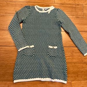 Janie and Jack long sleeve dress, buttoned back, green.